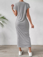 Striped Tie Side Casual Midi Dress