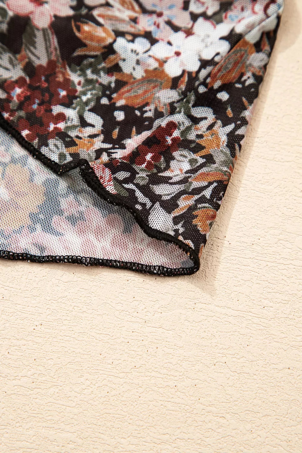 Floral Print Mock Neck Sheer Mesh Top
