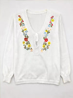 Floral Embroidered V-Neck Sweater