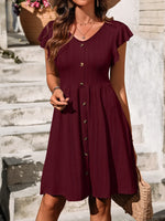V-Neck Ruffled Cap Sleeve Dress