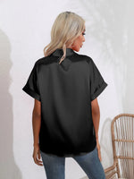Button Down Collared Neck Short Sleeve Satin Shirt