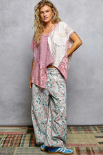 POL Asymmetrical V-Neck Short Sleeve Lace Top
