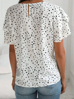 Polka Dot Layered Ruffled Short Sleeve Blouse