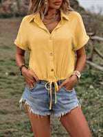 Casual Button-Down Drawstring Hem Shirt