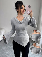 Cowl Neck Flare Sleeve Top