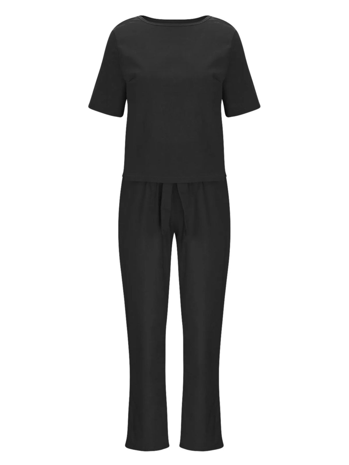 Full Size Round Neck Short Sleeve Top and Pants Set Plus Size