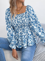 Floral Square Neck Flounce Sleeve Blouse