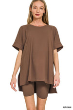 Zenana Full Size Brushed Dty Microfiber Round Neck Top and Biker Shorts Set Plus Size