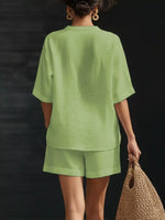 Notched Half Sleeve Top and Shorts Set