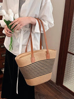 Striped Woven Straw Shoulder Bag