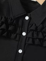 Children's Ruffle Trim Puff Sleeve Top & Pleated Skirt Set