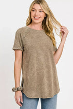 Zenana French Terry Washed Curved Hem Top