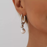 Asymmetrical Pearl Drop Hoop Earrings