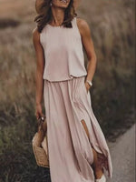 Full Size Round Neck Sleeveless Slit Maxi Dress Plus Size