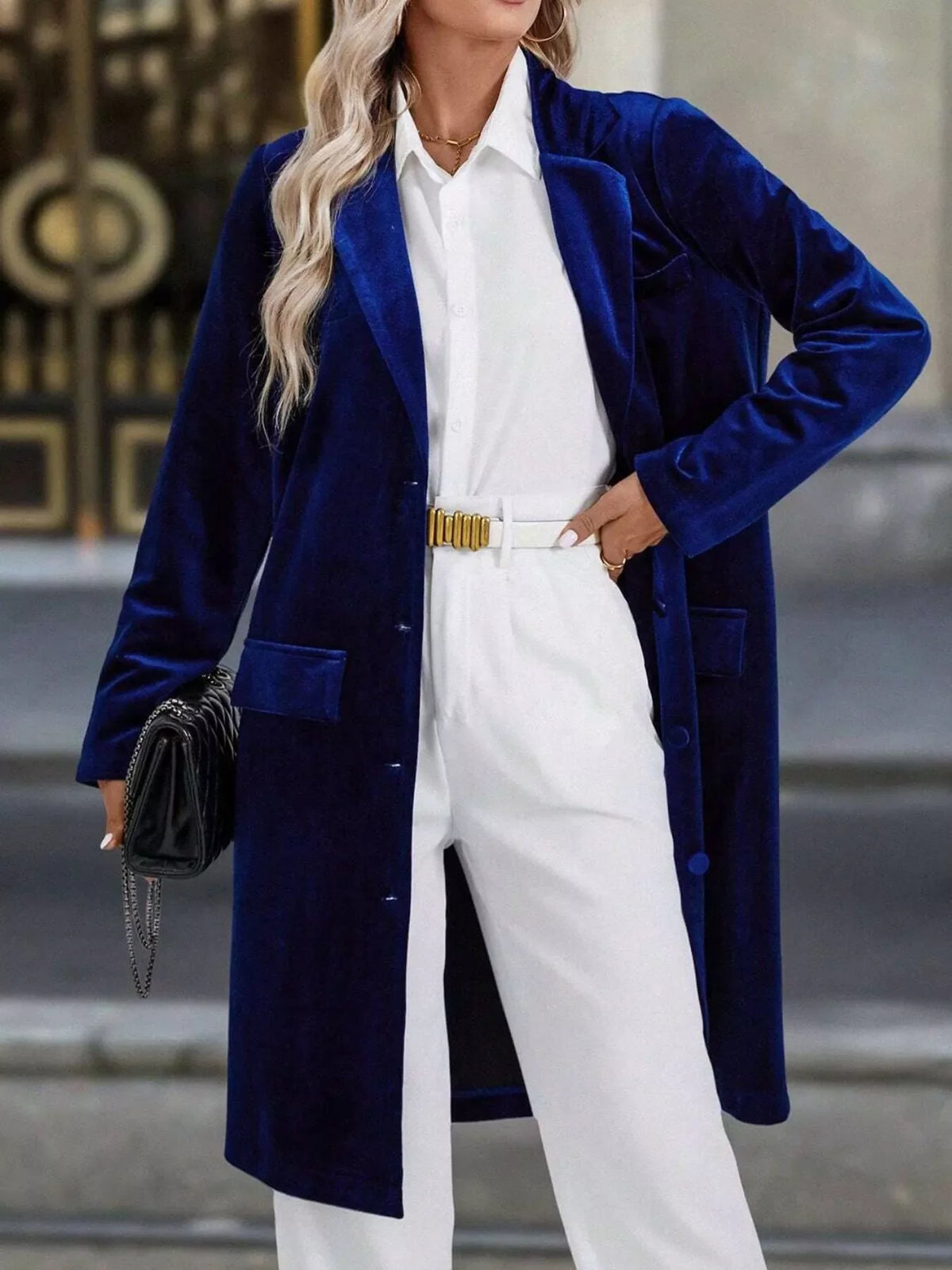 Lapel Collar Long Sleeve Longline Coat