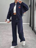 Zip Up Dropped Shoulder Outerwear and Pants Set