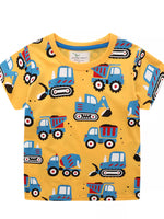 Children's Construction Vehicle Print Crew Neck Short Sleeve T-Shirt
