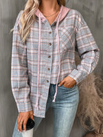 Plaid Button-Up Hooded Shirt with Chest Pocket