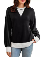 Two-Tone Ribbed Knit Sweatshirt