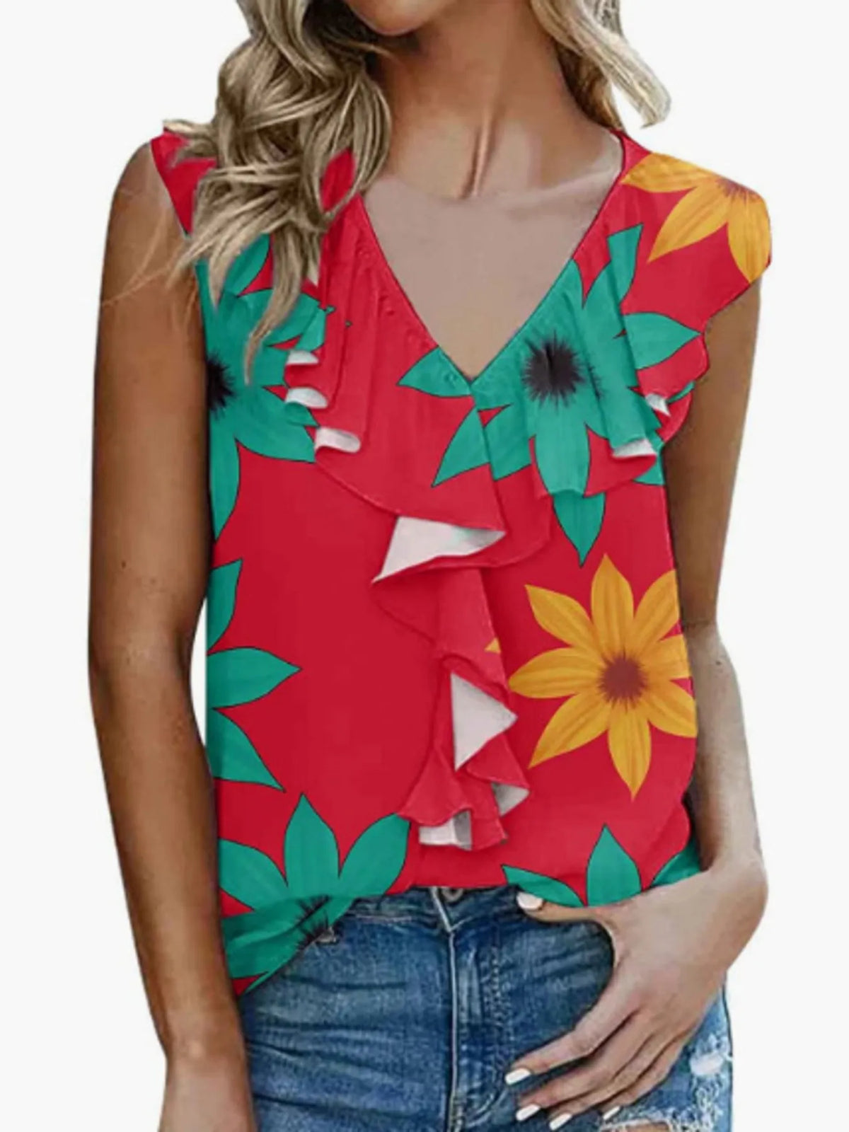 Printed V-Neck Tank