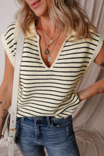 Stripe Turn-Down Johnny Collar Sweater Vest