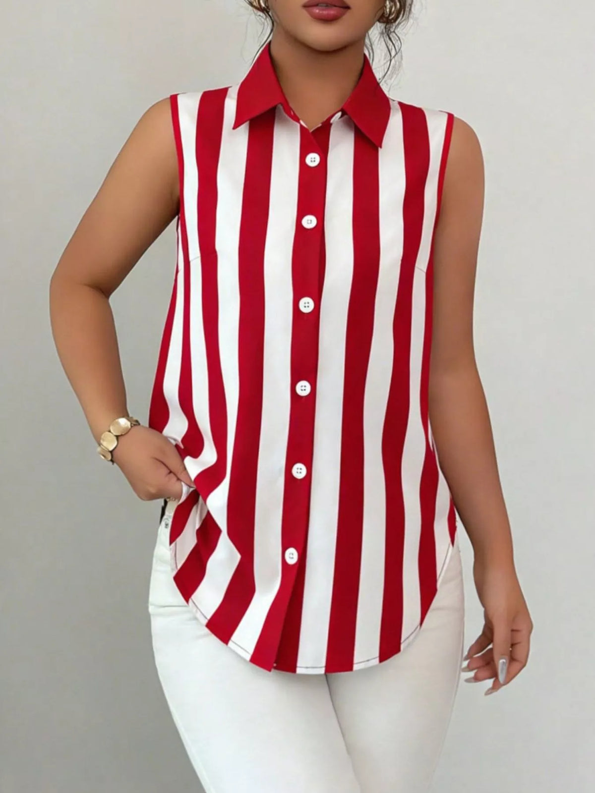 Button Up Sleeveless Shirt