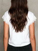 Lace Trim Tie-Front Blouse