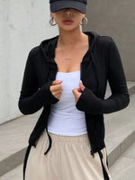 Ribbed Knit Cropped Zip-Up Outerwear