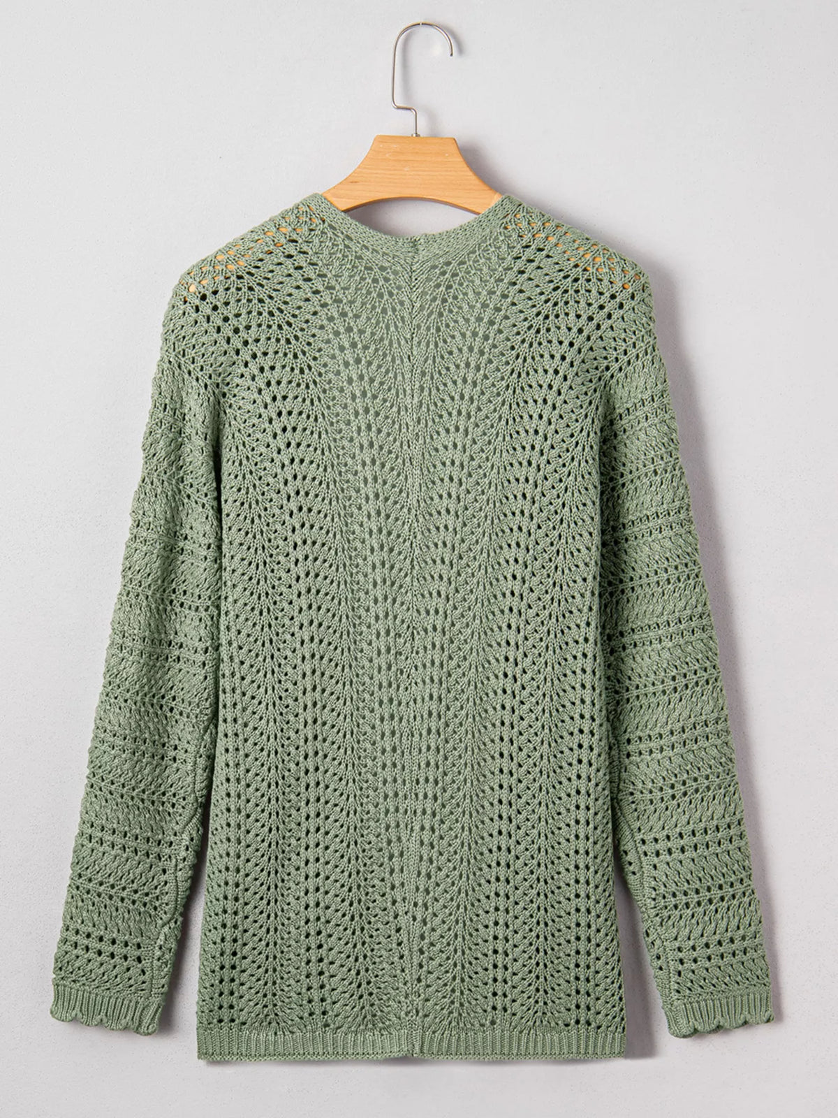 Scalloped Edge Eyelet Knit Batwing Sleeve Cardigan