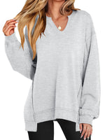 Notched Long Sleeve Oversized Sweatshirt