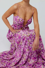 Floral Print Tie Front Tiered Maxi Dress