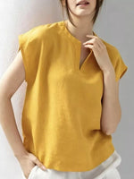 Notched Cap Sleeve Blouse