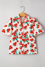 Printed V-Neck Short Sleeve Shirt