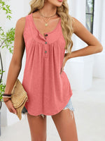 Button Detail Round Neck Tank