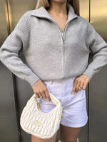 Zip-Up Ribbed Knit Cardigan