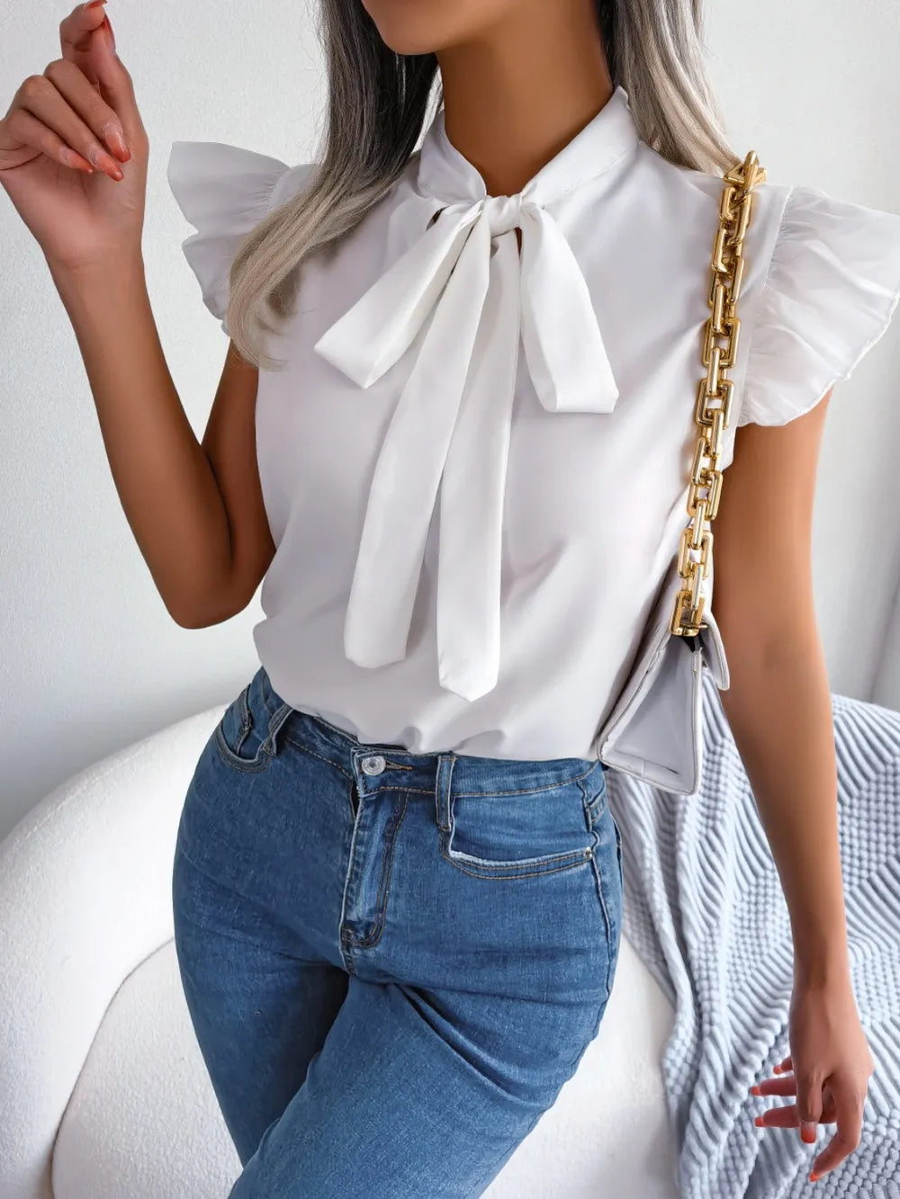 TieNeck Cap Sleeve Blouse