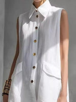 Full Size Button Front Sleeveless Dress Plus Size