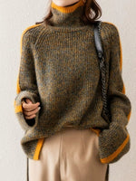 Contrast Trim Turtleneck Long Sleeve Sweater