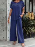 Round Neck Short Sleeve Top and Pants Set