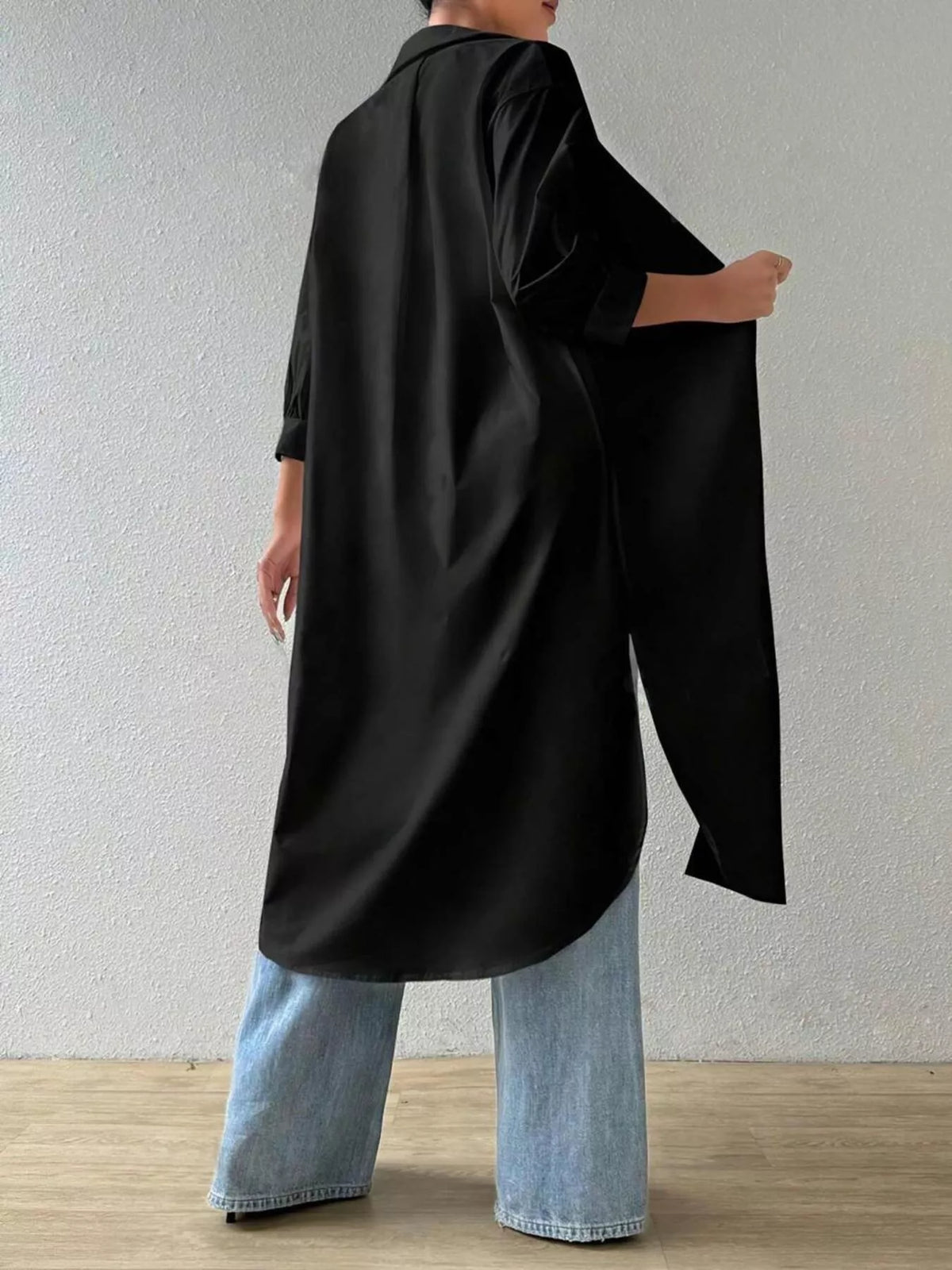 Button-Up Long Sleeve Longline Shirt