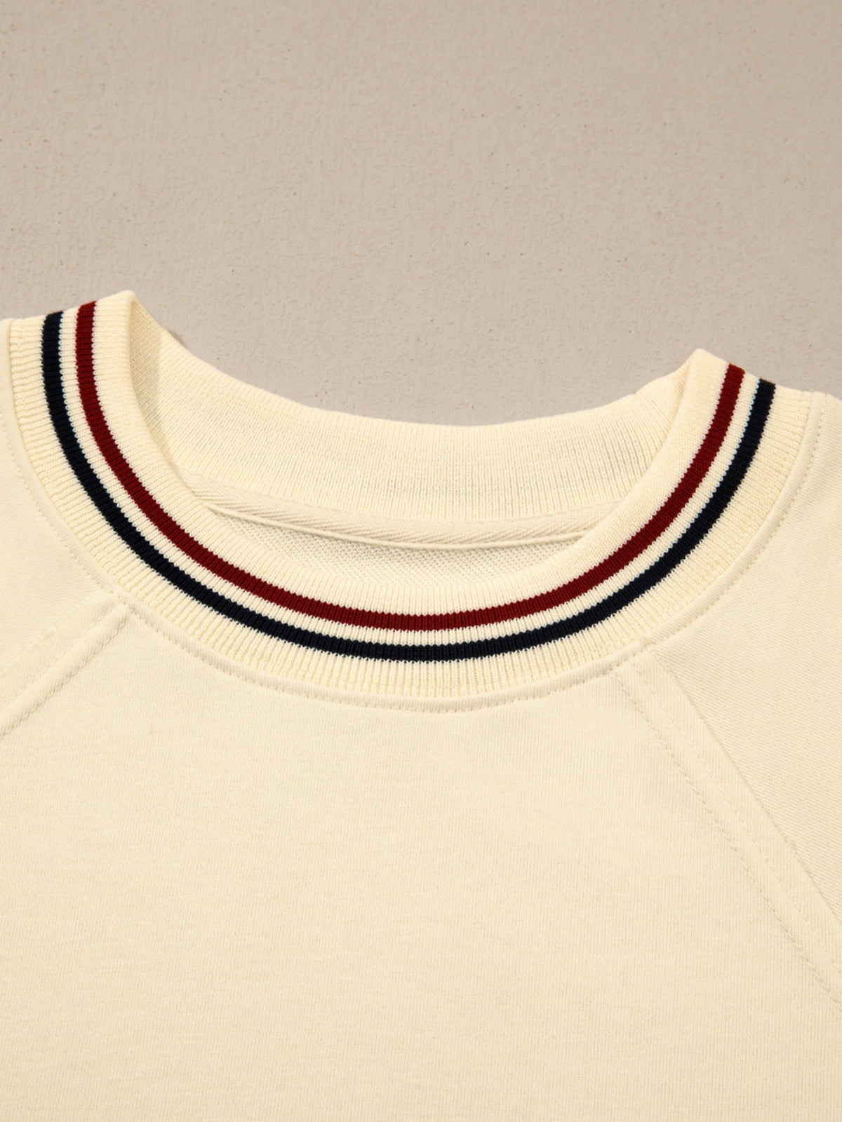 Contrast Varsity Striped Neckline Cuffed Short Sleeve Loose Tunic Top