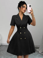 Double-Breasted Pleated Blazer Dress