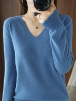 V-Neck Solid Color Sweater