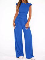 Ruffled Mock Neck Top and Wide Leg Pants Set