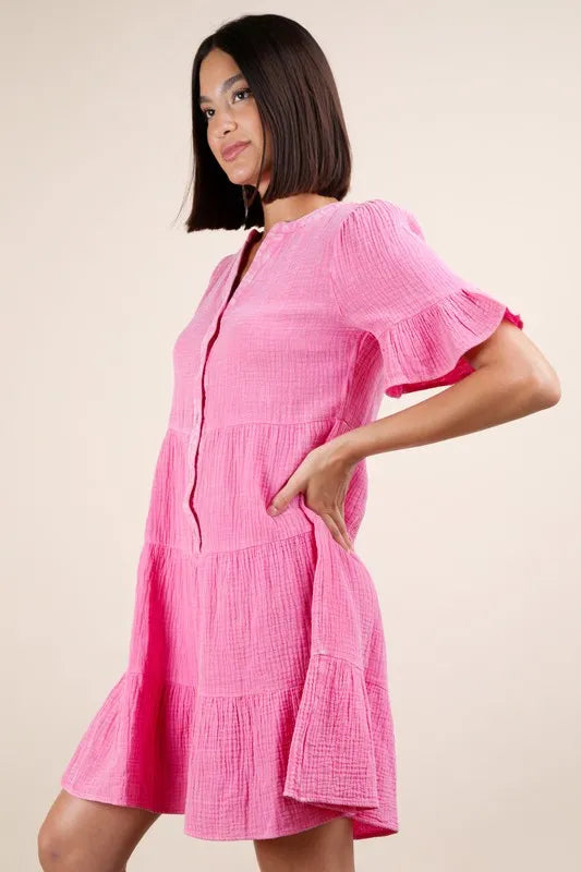VERY J Plus Size Mineral Washed Woven Mini Dress