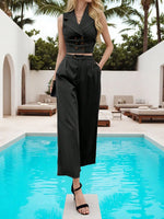 Sleeveless Blazer and Wide Leg Pants Two Piece Set
