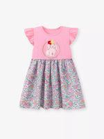 Children's Floral Print Bunny Ruffle Sleeve Dress