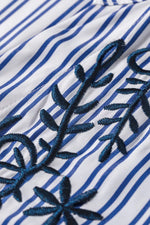 Stripe Embroidered Detail Button Front Long Sleeve Shirt