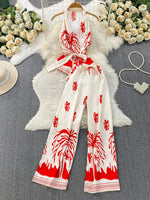 Printed Sleeveless Top and Wide Leg Pants Set