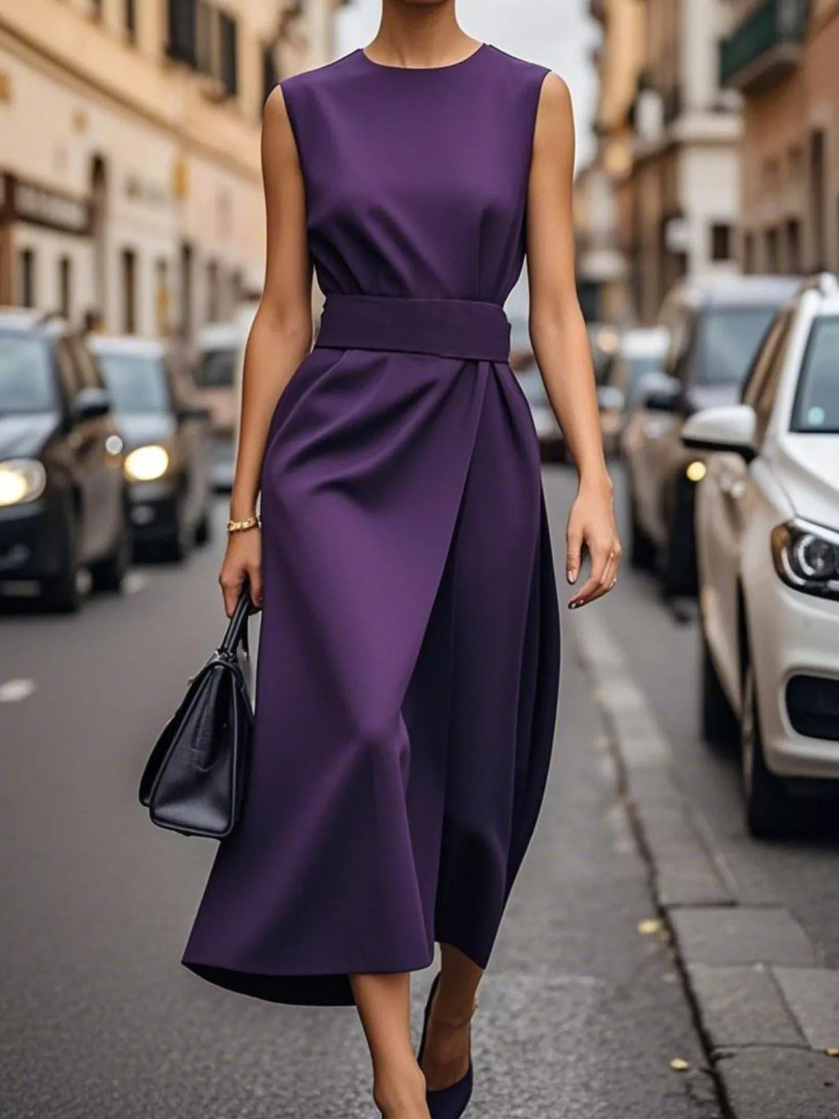 Round Neck Sleeveless Midi Dress